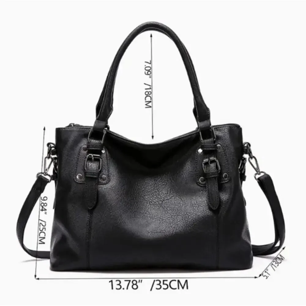 Women's 2 Piece Black Faux Leather Wristlet and Crossbody Tote Bag - Picture 4 of 5
